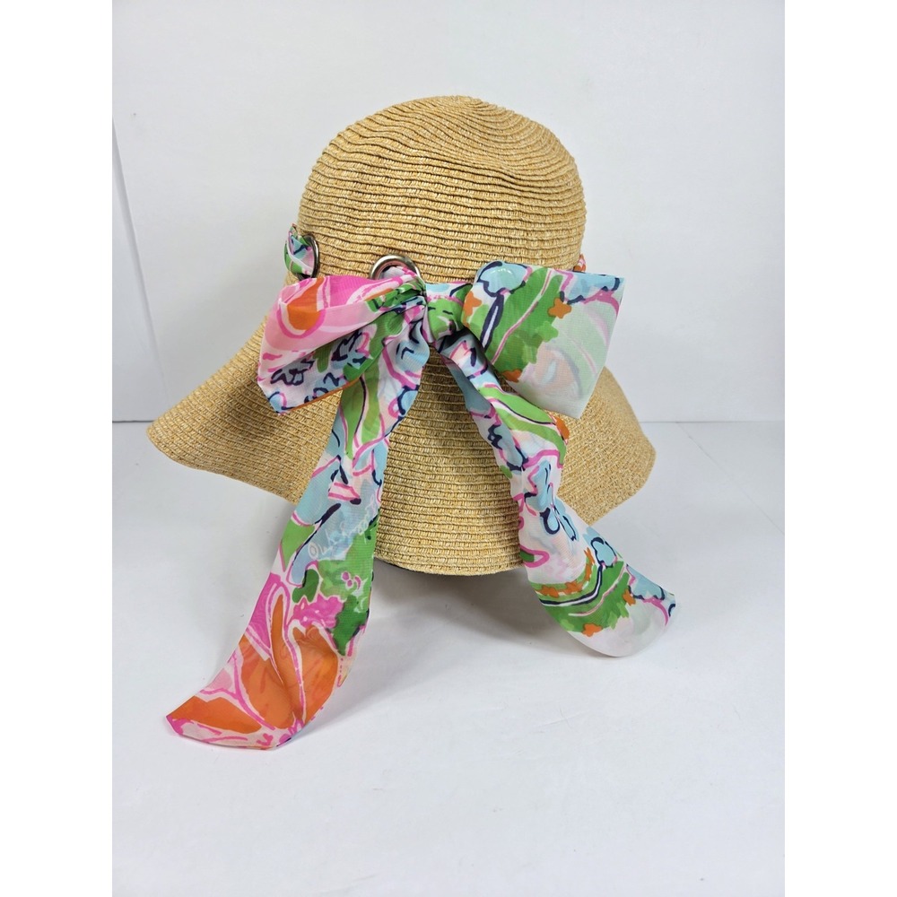 Vtg Lilly Pulitzer X Target Floral Bow Floppy Straw Beach Hat Bucket 2015